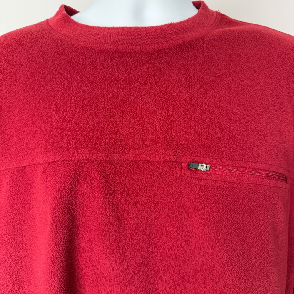 LL Bean Mens XXL Red Fleece Pullover Crew Neck Zip Chest Pocket OHJX9 - Picture 2 of 9